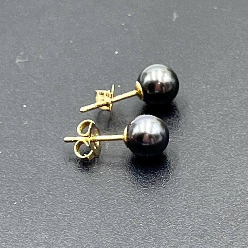 Imperial Pearl Syndicate IPS 5.5mm Black Pearl 14k Yellow Gold Stud Earrings .95